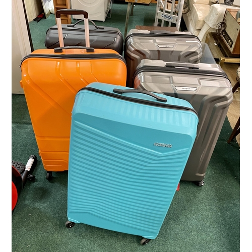 189 - SET OF 5 LARGE HARDSIDE SPINNER SUITCASES - SAMSONITE/AMERICAN TOURISTER - ALL WITH VARIOUS FAULTS -... 