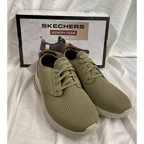 196 - BOXED PAIR OF SKECHERS DELSON MEMORY FOAM SHOES - TAUPE - UK 12