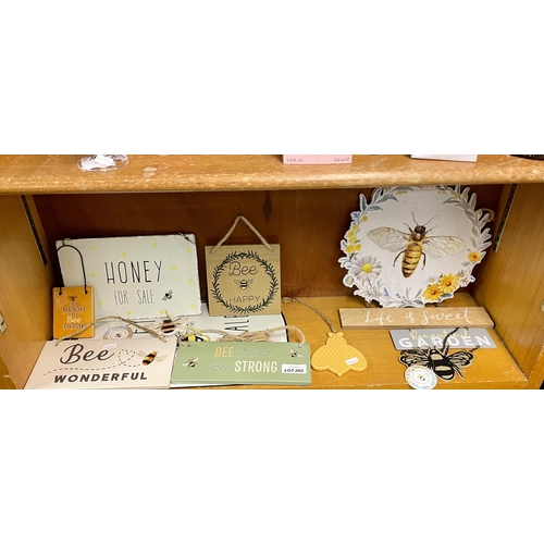 265 - QTY OF HONEY BEE SIGNS AND EPHEMERA INC. HANGING ORNAMENTS, HANGING WALL PLAQUES, ETC.