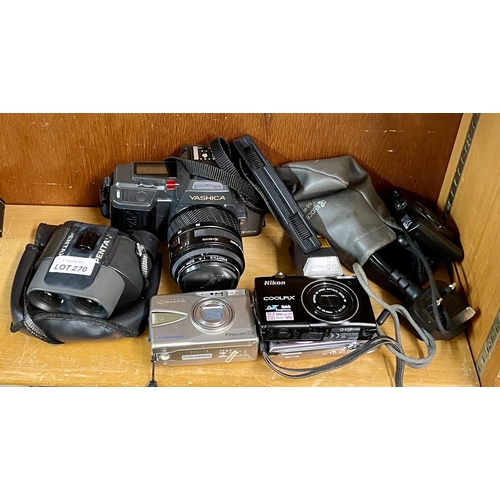 270 - QTY OF VARIOUS CAMERAS INC. YASHICA 230-AF WITH FLASH, LUMIX SONY DCS-W830, NIKON COOLPIX S5100 AND ... 