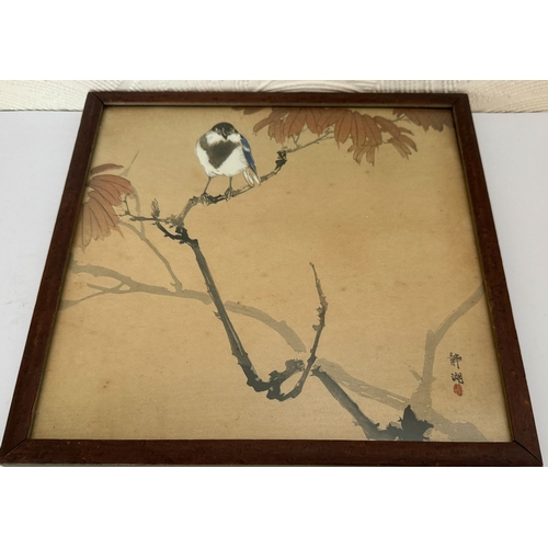 301 - AN ORIGINAL FRAMED JAPANESE WOODBLOCK PRINT BY OKUHARA SEIKO.  BIRD ON A BRANCH C. 1910, THE FRAME 2... 