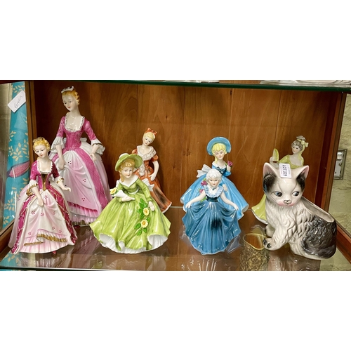 329 - NOVELTY CAT, 3 X PORCELAIN GRADUATED LADIES, 4 X PORCELAIN LADIES