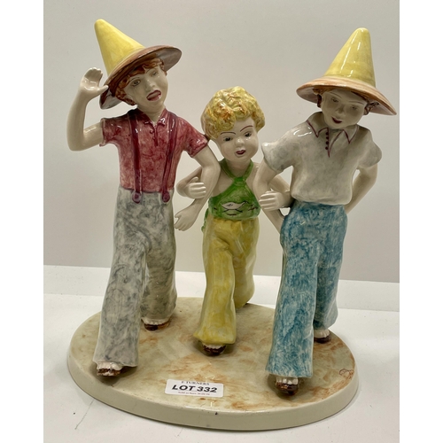 332 - GOLDSCHEIDER FIGURE - TRIO OF STROLLING CHILDREN - MARKED 798/801/807 TO BASE