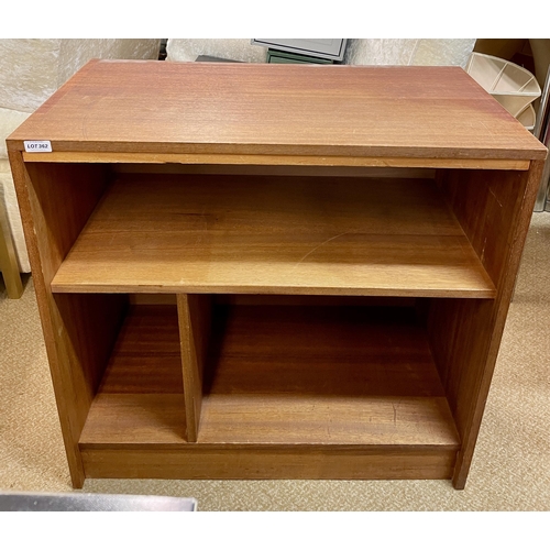 362 - SMALL TEAK THREE COMPARTMENT MEDIA / RECORD CABINET - APPROX 76CM X 41CM X 74CM