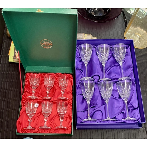 393 - BOXED EDINBURGH CRYSTAL SIX PIECE WINE GLASS SET TOGETHER WITH A BOXED THOS WEBB SIX PIECE SHERRY GL... 