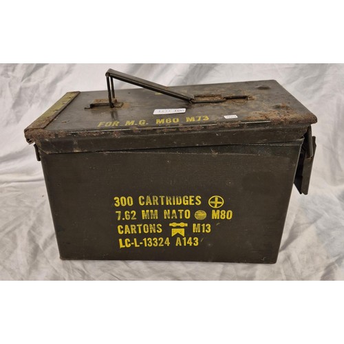 406 - GREEN METAL AMMO BOX - MARKED FOR M.G M60. M73 7.62MM NATO TO SIDE