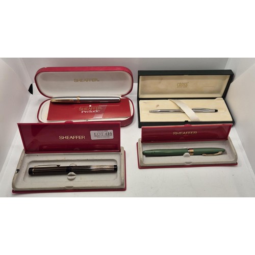 416 - VARIOUS BOXED SCHAFFER FOUNTAIN PENS, BOXED CROSS PEN