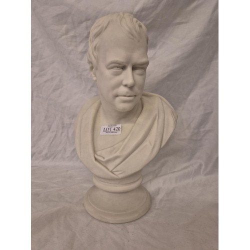 420 - W.H. KERR AND CO WORCESTER PARIAN WARE BUST OF WALTER SCOTT - REPAIR TO SMALL CHIP ON BASE