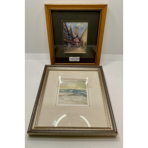 428 - X2 FRAMED WATERCOLOURS - ONE OF STANLEY PALACE 1928 SIGNED MARY MORTON RWA ASWA AND ONE OTHER COASTA... 