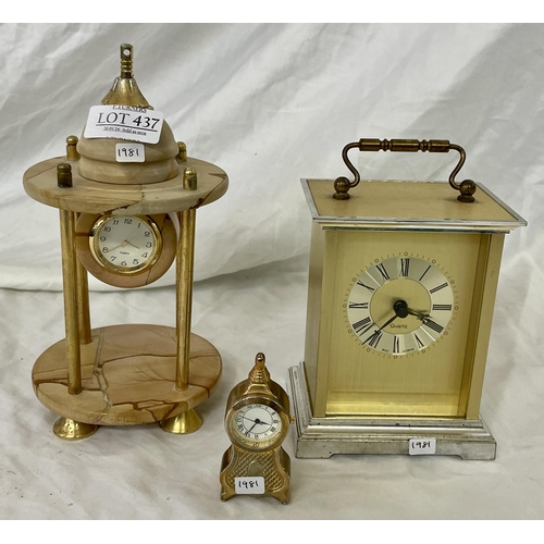 437 - X2 QUARTZ CARRIAGE CLOCKS AND A MINIATURE CARRIAGE CLOCK ALL IN G.W.O