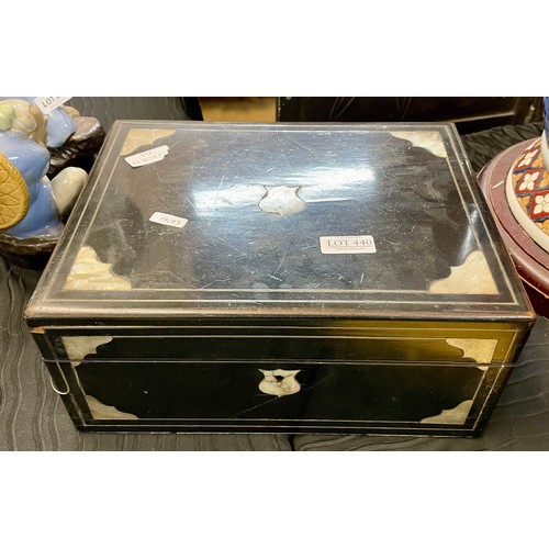 440 - EBONISED JEWELLERY BOX WITH MOTHER OF PEARL INLAY