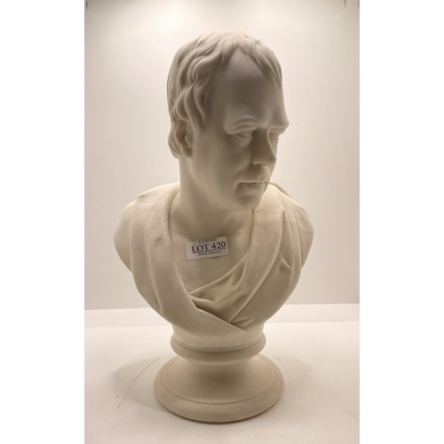 420 - W.H. KERR AND CO WORCESTER PARIAN WARE BUST OF WALTER SCOTT - REPAIR TO SMALL CHIP ON BASE