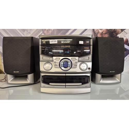 376 - SHARP CD-C605 MINI COMPONENT SYSTEM WITH 3 DISC CD PLAYER, WITH MATCHING SPEAKERS