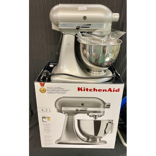 64 - BOXED KITCHENAID 4.3L STAND MIXER WITH THREE PADDLES/COVER AND STAINLESS STEEL BOWL - SILVER