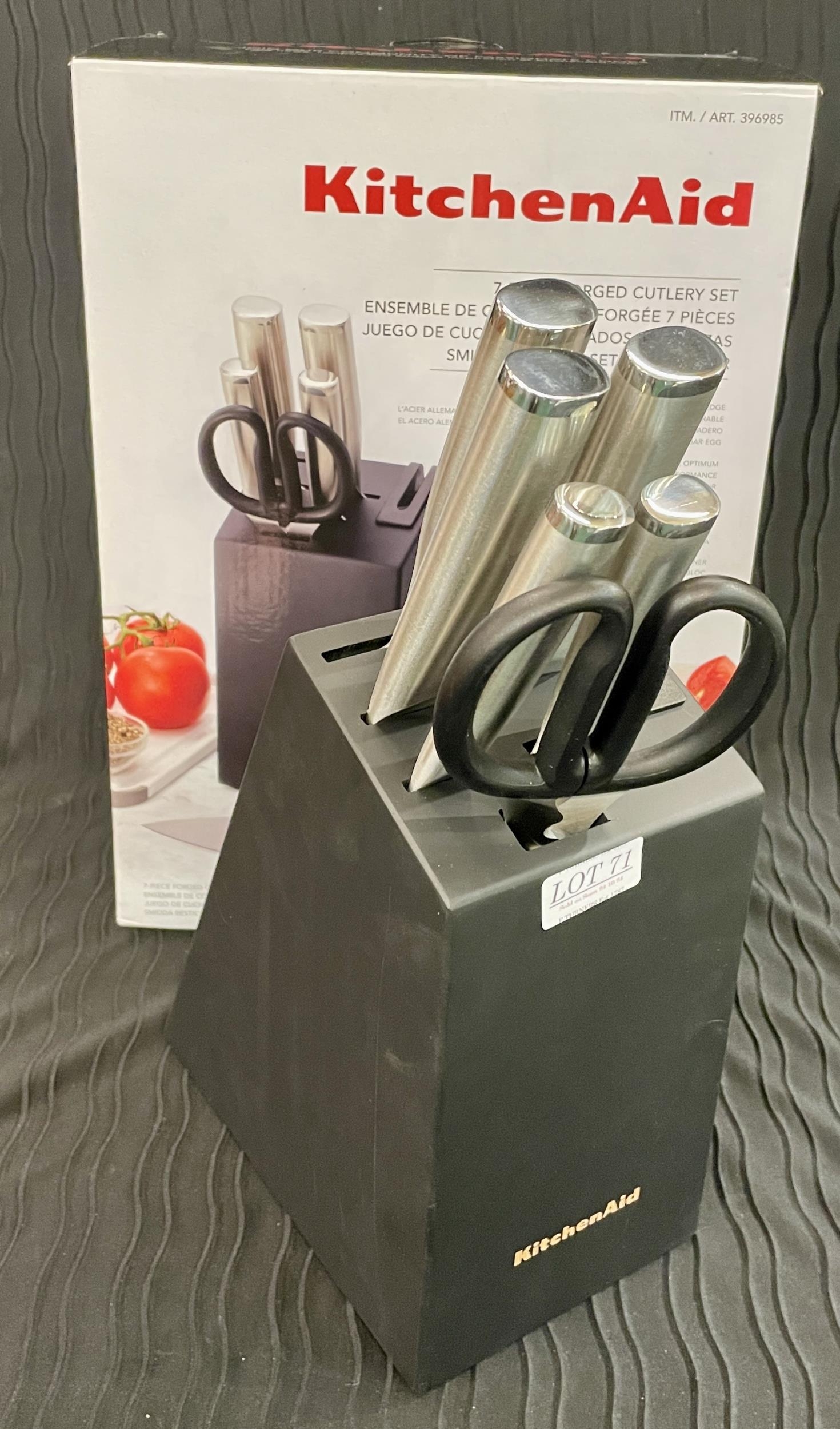 BOXED KITCHENAID 7 PIECE CUTLERY SET 5 KNIVES SHEARS AND BLOCK