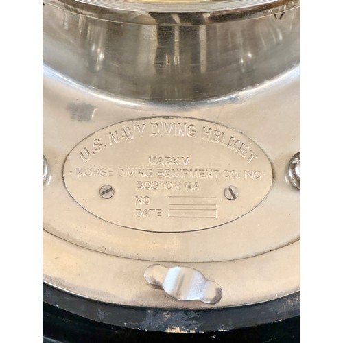 REPLICA DEEP SEA DIVER HELMET (BOSTON) AND STAND MARKED US NAVY