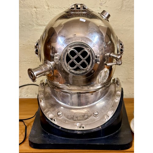 REPLICA DEEP SEA DIVER HELMET (BOSTON) AND STAND MARKED US NAVY