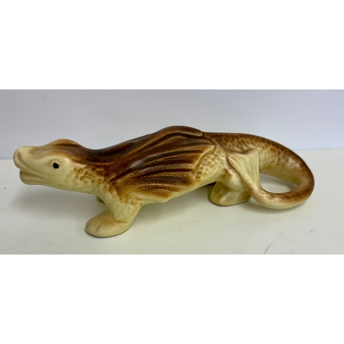 346 - A RARE SYLVAC FIGURE OF A LIZARD OR SALAMANDER IN YELLOW & BROWN -L: 20CMS (APPROX) MARKED TO UNDERS... 