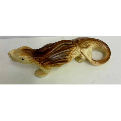 346 - A RARE SYLVAC FIGURE OF A LIZARD OR SALAMANDER IN YELLOW & BROWN -L: 20CMS (APPROX) MARKED TO UNDERS... 