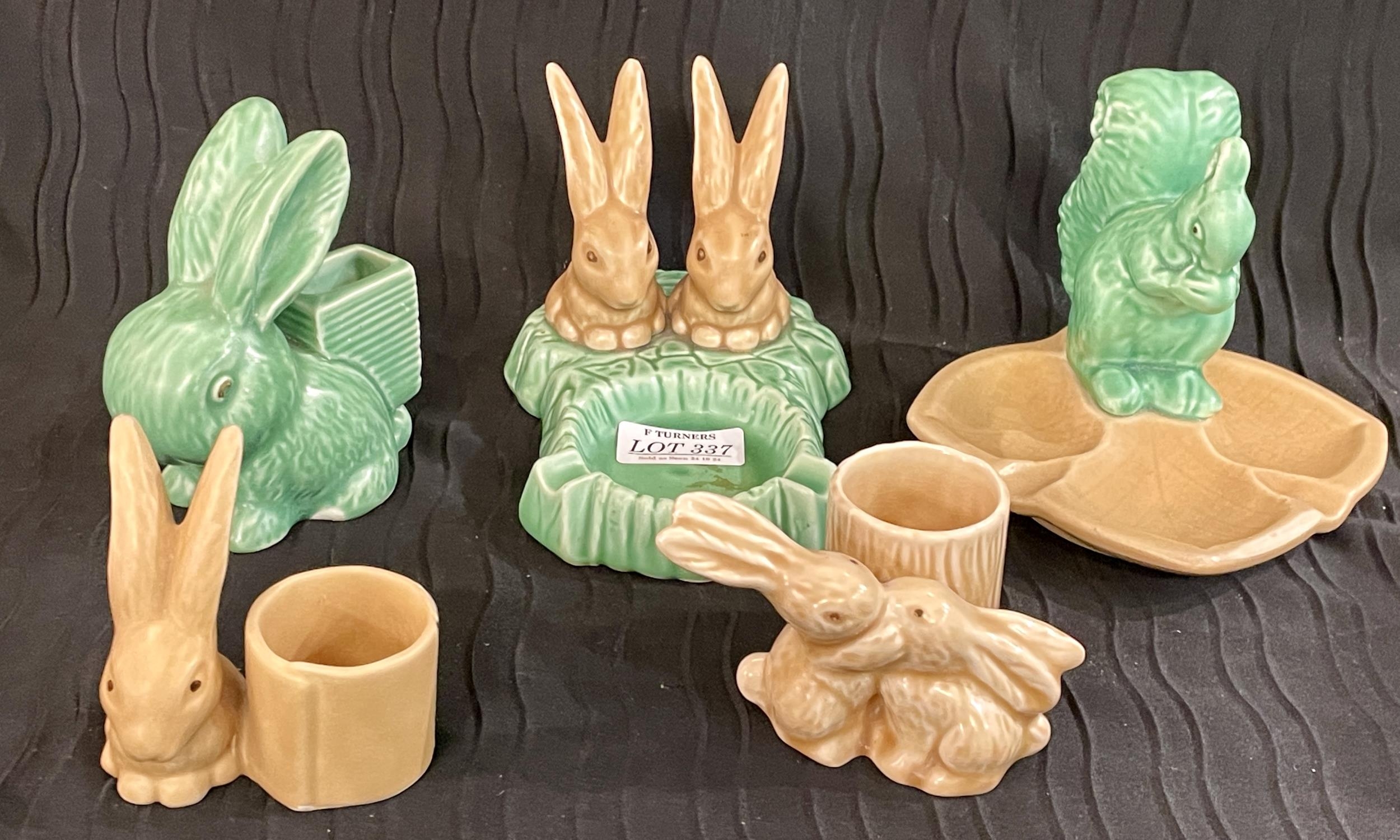 FIVE (5) SYLVAC TOBACCO RELATED ITEMS GREEN ASHTRAY WITH TWO BROWN