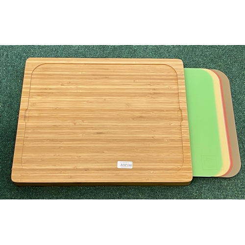 100 - SEVILLE CLASSICS BAMBOO CUTTING BOARD WITH 7 COLOUR CODED CHOPPING MATS