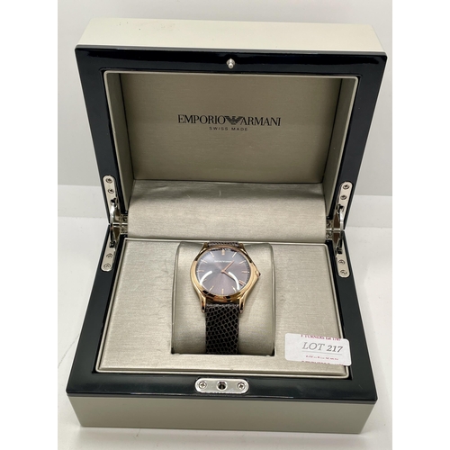 270 - BOXED EMPORIO ARMANI SWISS MADE BLACK FACE WRIST WATCH WITH GENUINE LIZARD STRAP ARS-2003 G.W.O, wit... 