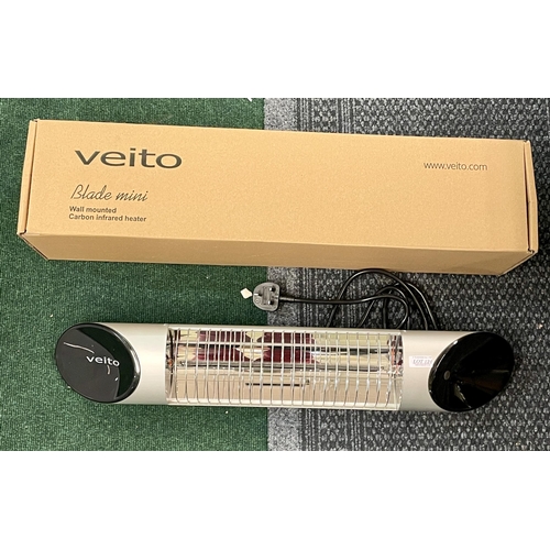 124 - BOXED VEITO BLADE MINI CARBON WALL MOUNTED INFRA RED HEATER WITH R/C