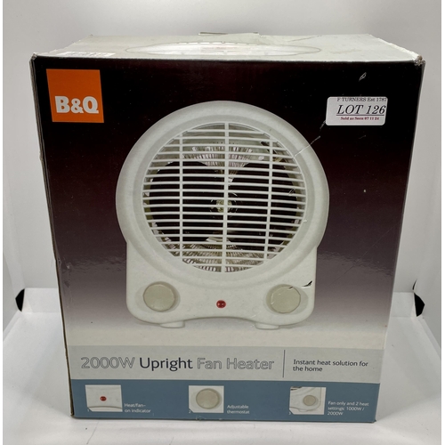 126 - BOXED B & Q 2000W UPRIGHT FAN HEATER