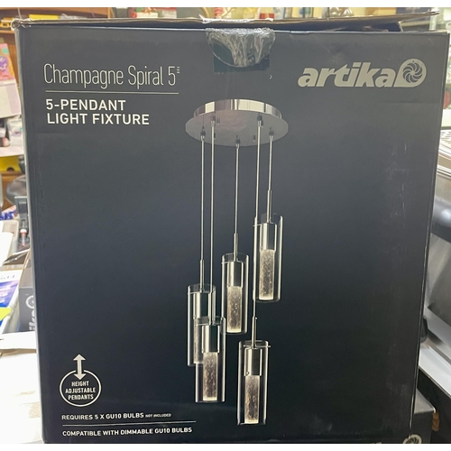 159 - Artika Champagne Glow Spiral 5 Cylinder LED Pendant Light AS/NEW