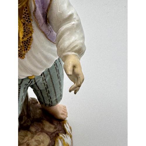 369 - A PORCELAIN MODEL OF A BOY BIRD CATCHER -AFTER MICHEL VICTOR ACIER - POSS. 18TH C. MEISSEN -UNGLAZED... 