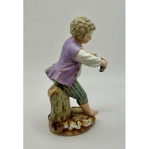 369 - A PORCELAIN MODEL OF A BOY BIRD CATCHER -AFTER MICHEL VICTOR ACIER - POSS. 18TH C. MEISSEN -UNGLAZED... 