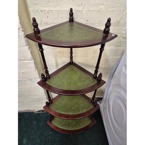 222 - 4 TIER MAHOGANY AND GREEN INLET TOP WHATNOT 104 CM H