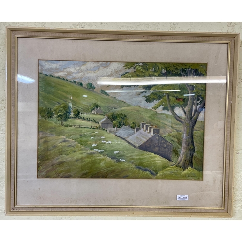 409 - HARRY LESLIE ADAMSON RCA (BR.1900-1983) MIXED MEDIA PAINTING FRAMED AND GLAZED -ENTITLED VERSO - FIE... 