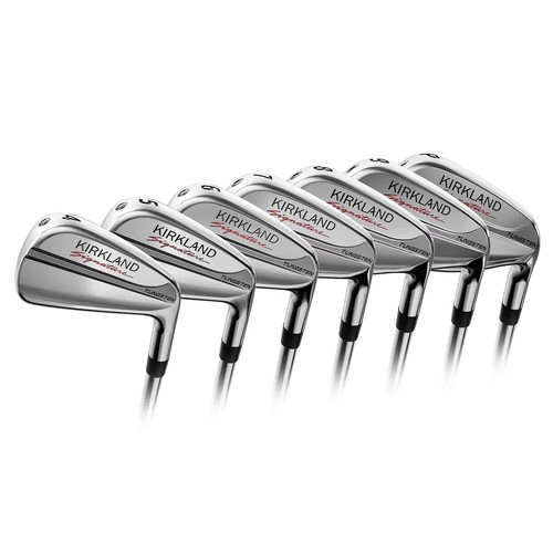 210 - BOXED SET OF RIGHT HANDED KIRKLAND SIGNATURE STIFF FLEX IRONS INCL, IRONS 4-9 AND A P-WEDGE