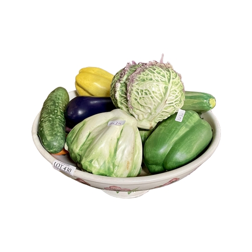 430 - A LARGE PORTMEIRION VEGETABLE BOWL TOGETHER WITH 10 ATN ITALIAN CERAMIC VEGETABLE COLLECTION