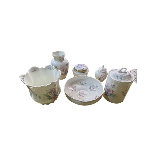 435 - X6 PIECES OF AINSLEY WARE LITTLE SWEETHEART PORCELAIN INCL, PLANTERS, VASE, COVERED DISHES ETC.....