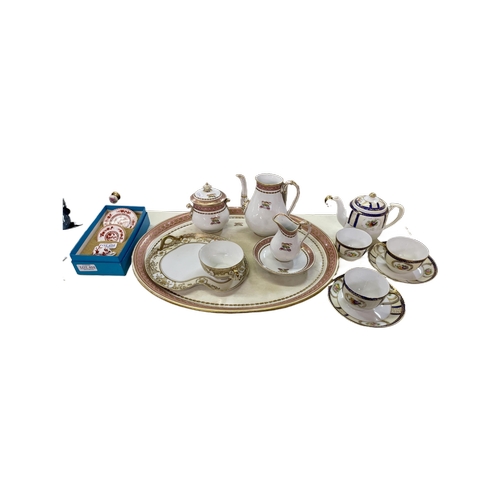 454 - 5 X PIECES OF GL ASHWARE BROS TALLY HO PORCELAIN, A GILT AND WHITE NORITAKE CUP AND PLATTER SET, 6 X... 