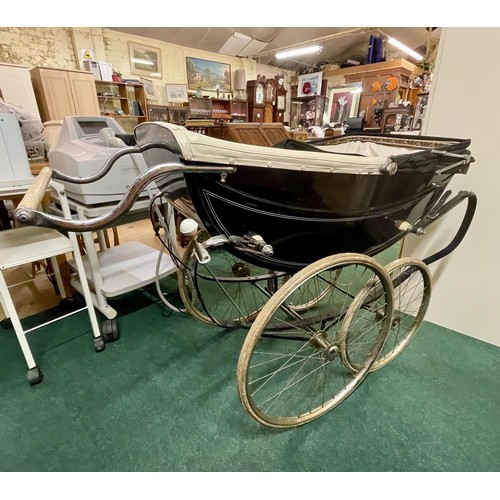 398 - A VINTAGE COACH BUILT MARMET BABY'S PRAM WITH HOOD AND PRAM CANOPY IN ORIGINAL BOX