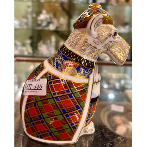 346 - ROYAL CROWN DERBY SCOTTISH TERRIER SINCLAIR TARTAN LTD ED. 100 OF 500 WITH ORIGINAL BOX - BUTTON CEL... 