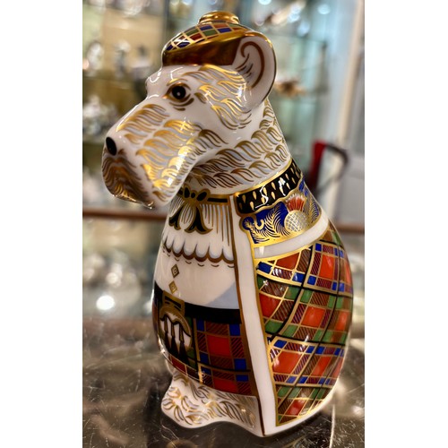 346 - ROYAL CROWN DERBY SCOTTISH TERRIER SINCLAIR TARTAN LTD ED. 100 OF 500 WITH ORIGINAL BOX - BUTTON CEL... 