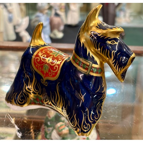 345 - ROYAL CROWN DERBY SCOTTISH TERRIER MMV GOLD BUTTON WITH ORIGINAL BOX