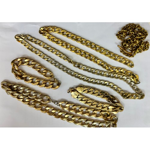 381 - TW0 GOLD PLATED GENTS CURB LINK NECKLACES & 2 OTHER AND TWO GOLD PLATED CURB BRACELETS