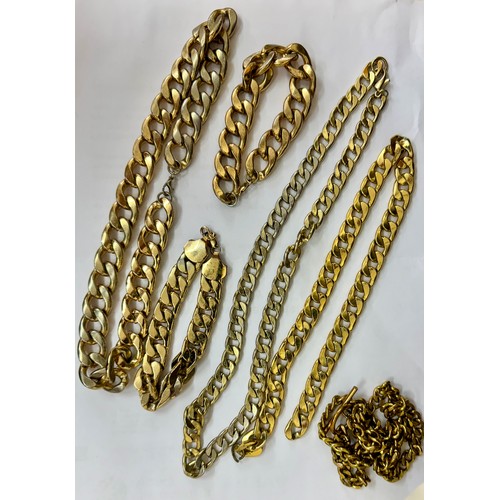 381 - TW0 GOLD PLATED GENTS CURB LINK NECKLACES & 2 OTHER AND TWO GOLD PLATED CURB BRACELETS