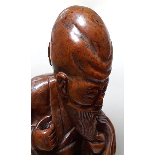 389 - A LARGE 19TH CENTURY CHINESE HARDWOOD FIGURE OF SHOU LAO, 62CM HIGH.