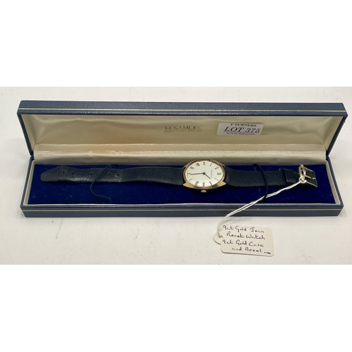 375 - A 9CT YELLOW GOLD JEAN RENET WRISTWATCH - OVAL DIAL WITH ROMAN NUMERALS - GOLD CASE MARKED 9CT GOLD ... 