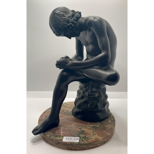 438 - A PATINATED BRONZE FIGURE IL SPINARIO AFTER THE ANTIQUE EARLY 20THC. DEPICTING A YOUTH PLUCKING A TH... 