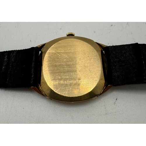 375 - A 9CT YELLOW GOLD JEAN RENET WRISTWATCH - OVAL DIAL WITH ROMAN NUMERALS - GOLD CASE MARKED 9CT GOLD ... 