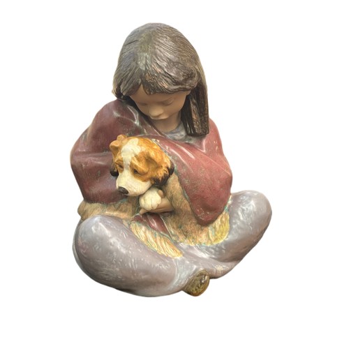 403 - A LLADRO GRES FIGURINE - 'LOYAL COMPANION' - A GIRL AND HER DOG, NO.2391 -H:32CMS