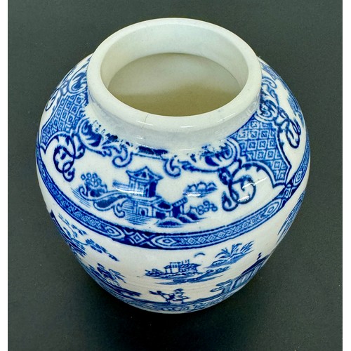 392 - ANTIQUE BLUE & WHITE GINGER JAR -JAPANESE EARLY 20TH C.LABELLED TO BASE - 'J A SHARWOOD & CO LONDON ... 