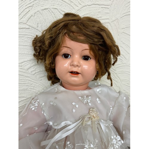 413 - AN ANTIQUE GERMAN HARDSHELL DOLL WITH HAIR - MARKED TO BASE OF HEAD GERMANY - BELIEVED TO BE KAMMER ... 